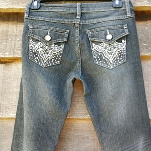 VIP Dalizzing Black Distressed Rhinestones Low Rise Skinny Jeans 5-6 EUC